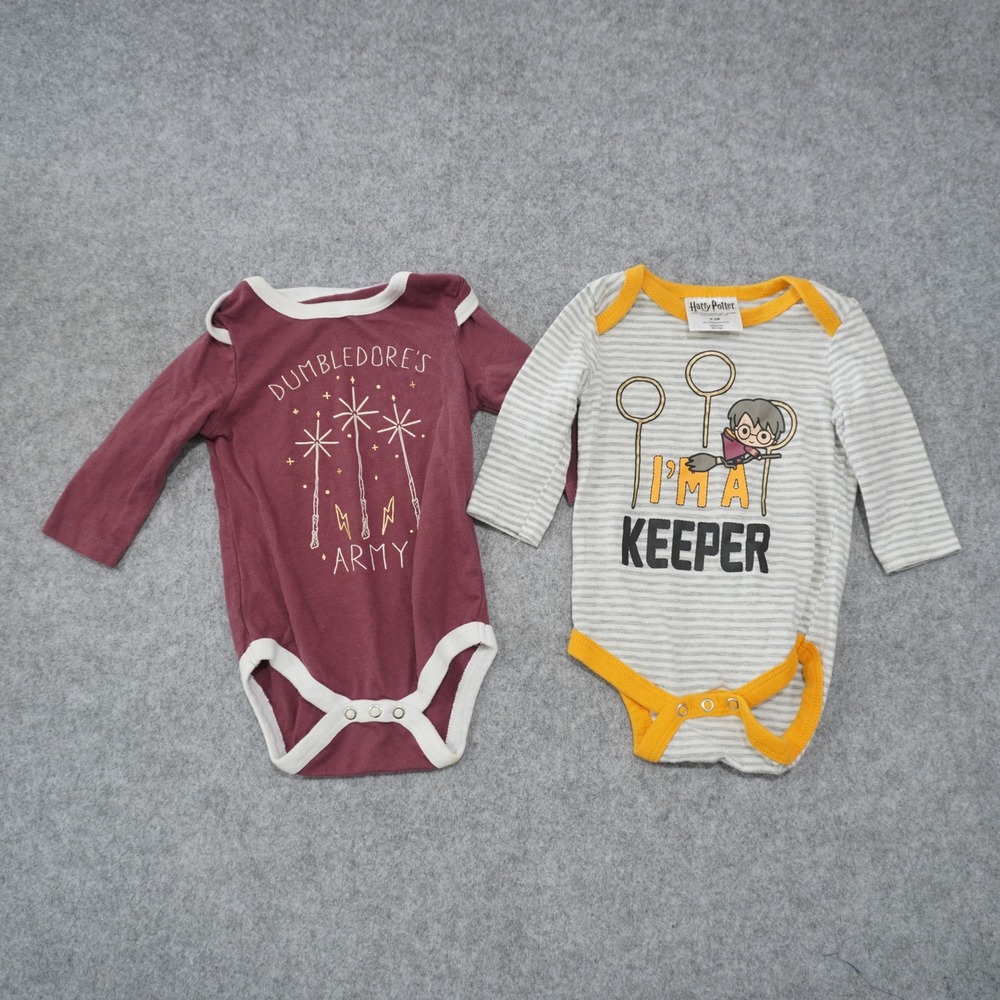Harry Potter Baby 0-3M Set of 2 Bodysuit Maroon Grey Dumbledores Army
